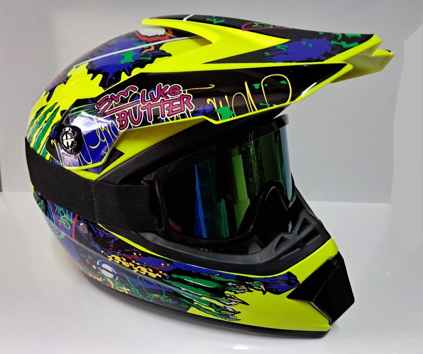 Детский мото шлем Monster impression Full Face с очками и перчатками