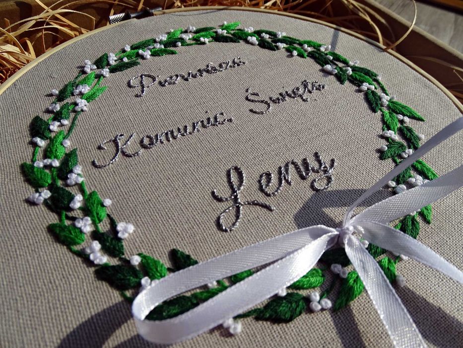 Pamiątka I Komunii Świętej, Dziewczynka, Haft ręczny, Handmade