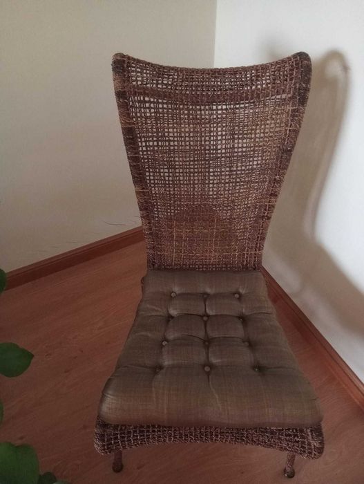 Cadeira Rattan Sala Tecido Castanho Un
