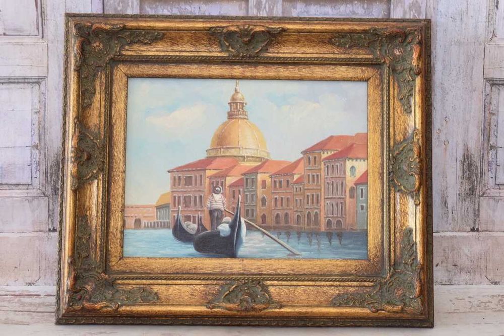 Gondola - Wenecja Włochy - Włoski Obraz na Płotnie - Złota Rama
