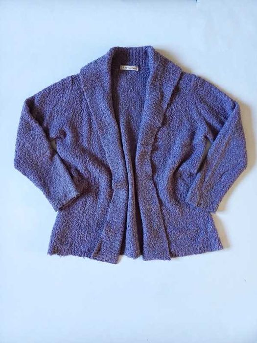 Kardigan boucle wełna alpaka gruby miękki sweter L XL ciepły vintage