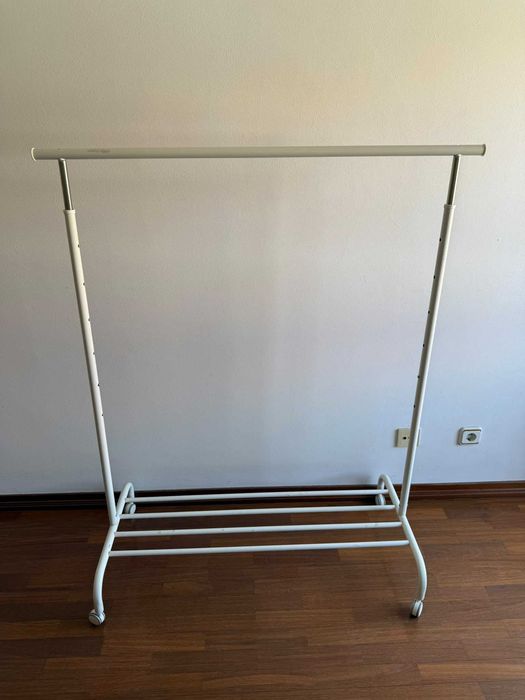 Charriot Metálico Branco com Rodas e Prateleira (Altura Ajustável)
