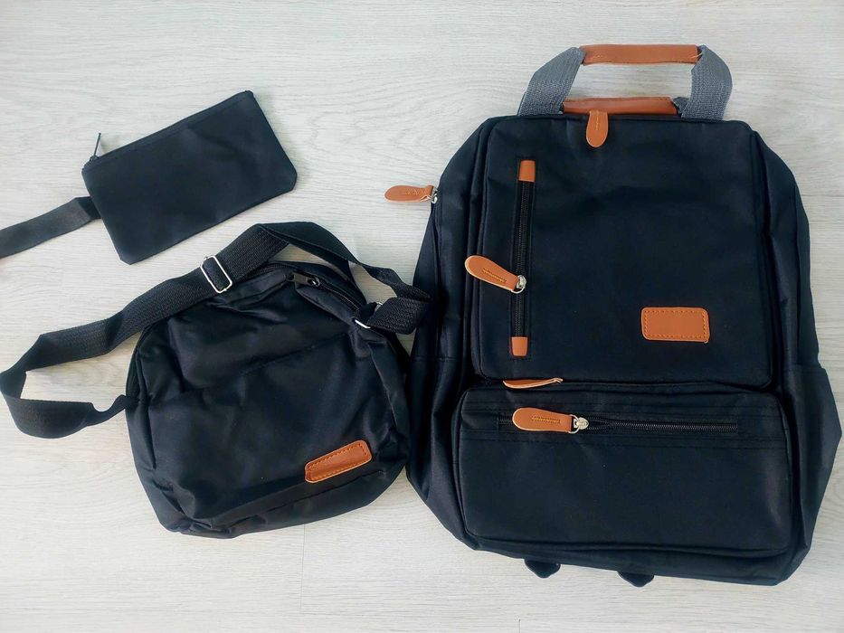 Zestaw podróżny plecak torba nerka kosmetyczka damski męski czarny