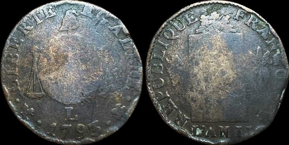 1 Sol - 1793 - França - Bayonne - Sol Aux Balances - Gadoury (Rara)