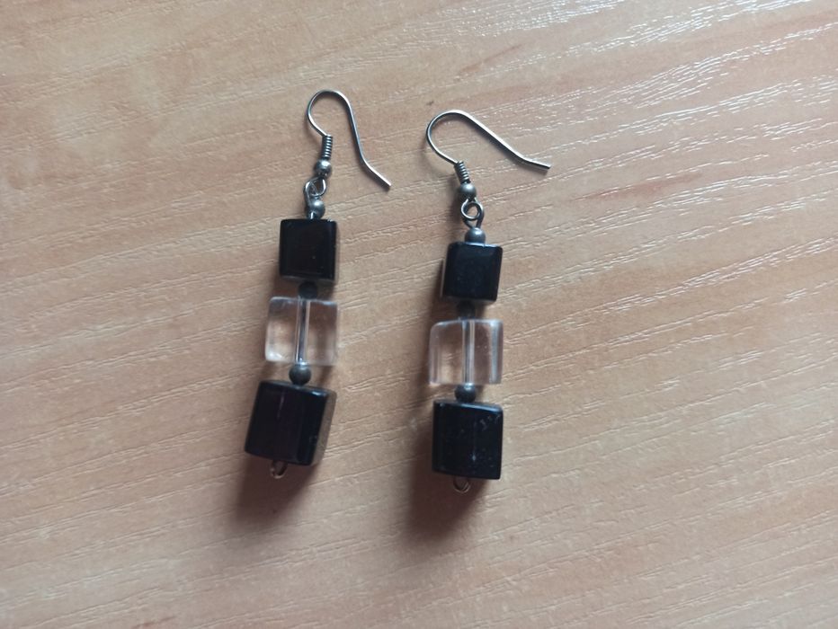 Kolczyki czarno-przezroczyste handmade
