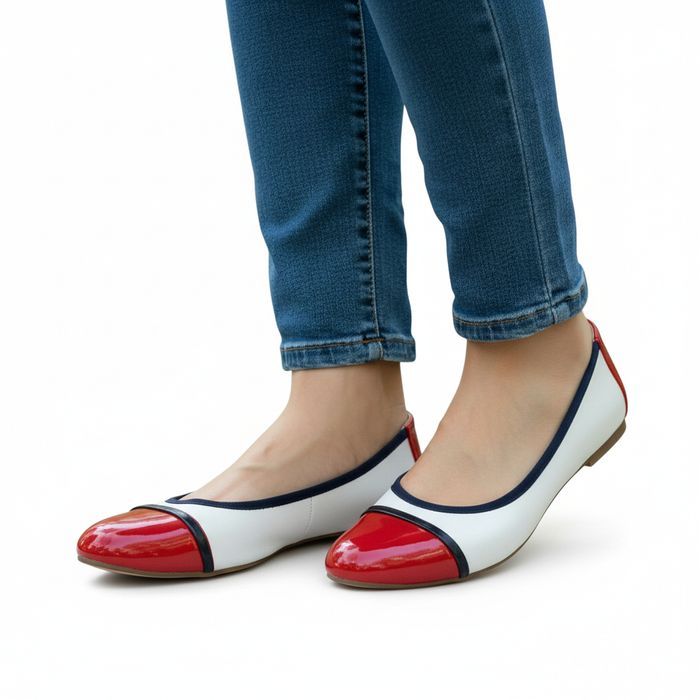 Baleriny nosek lakierowany biało czerwone wygodne 6427 rozm. 38