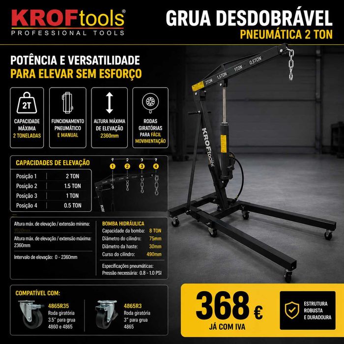 GRUA DESDOBRAVEL PNEUMÁTICA 2 TON KROFTOOLS LL29