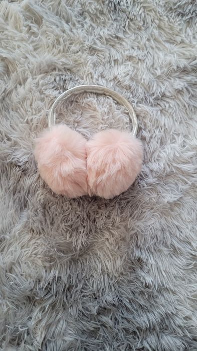 Nauszniki srebrne różowe opaska ciepłe