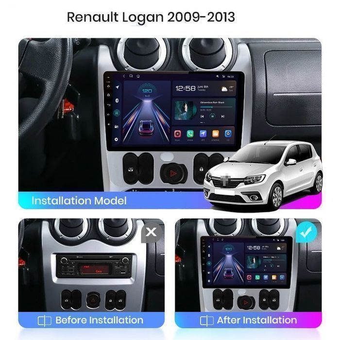 Renault Logan Sandero Dacia Duster – Radio Android 15 9" CarPlay Android Auto 4GB/64GB GPS Nawigacja Stacja Multimedialna WiFi Bluetooth DSP 4G LTE PL
