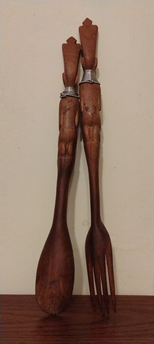 Rzeźbione sztućce afrykańskie kpl 30 cm drewno