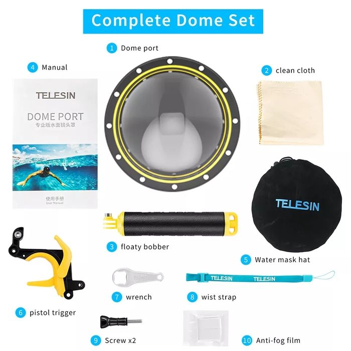 Telesin Dome for GoPro Hero 12, Compatible with GoPro 9, 10, and 11 + NEW Shutter Trigger64284488861441123