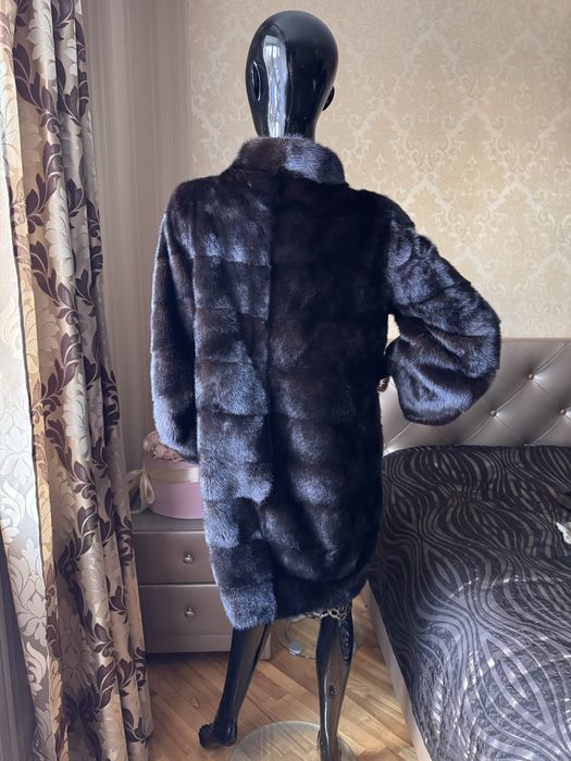 Норкова шуба 90 см, 42-46, поперечка, шоколад, норка