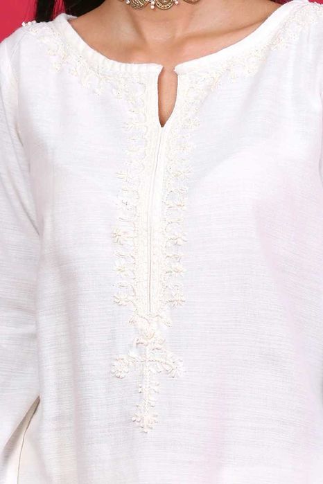 Nowy biały komplet indyjski S 36 boho bohemian retro kameez salwar
