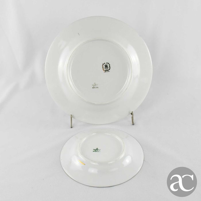 Conjunto de 2 pratos paisagem e frisos em ouro porcelana Artibus