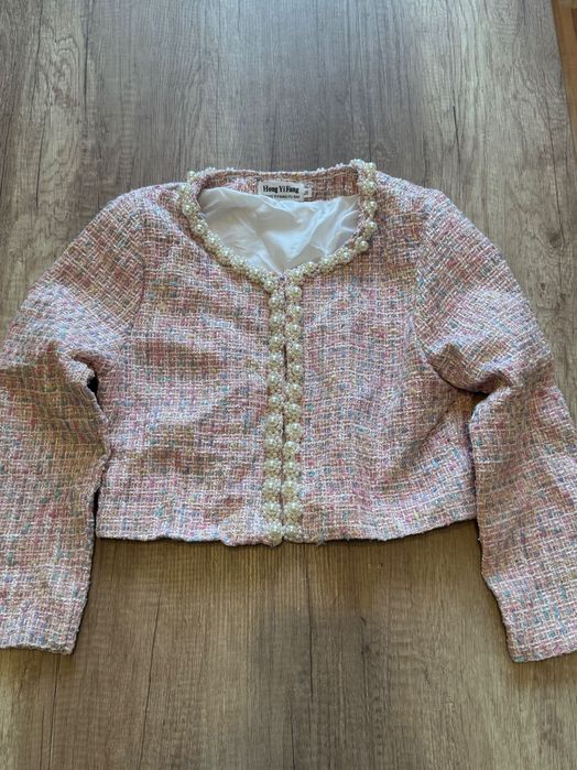 Komplet tweed sukienka kurtka spódnica koszula