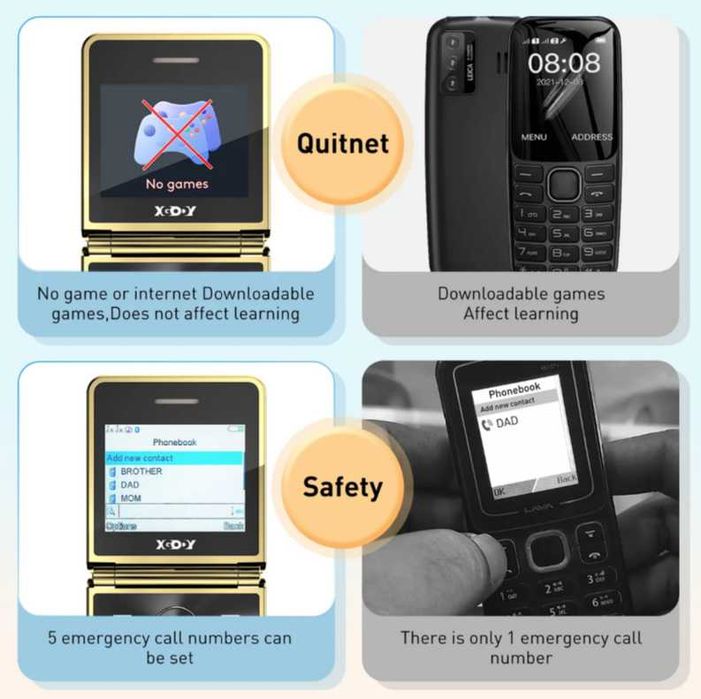 Telemóvel XGODY S200 - Dourado, Dual SIM + Capa (Ideal para Crianças ou Idosos), Novo - Envio Gratuito
