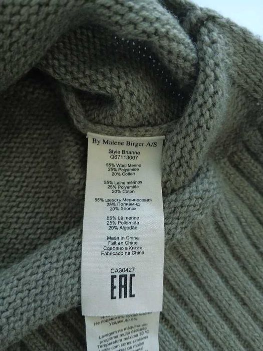 Malene Birger 55% merino bawełna golf szałwia luksusowy M L