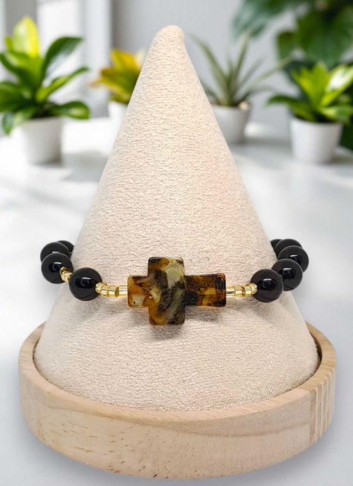 Bransoletka dziesiątka różańca z bursztynu, BURSZTYN bałtycki #1298