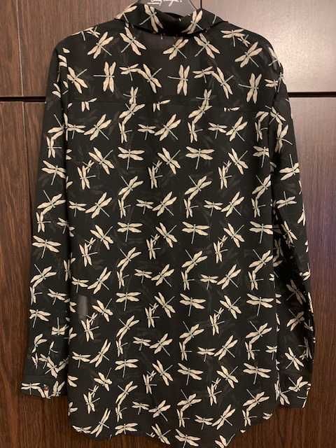 Koszula Reserved 34 czarna w motylki beżowe rozpinana