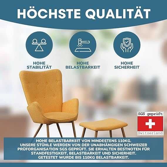 Fotel z podnóżkiem uszak krzesło bukle buckle