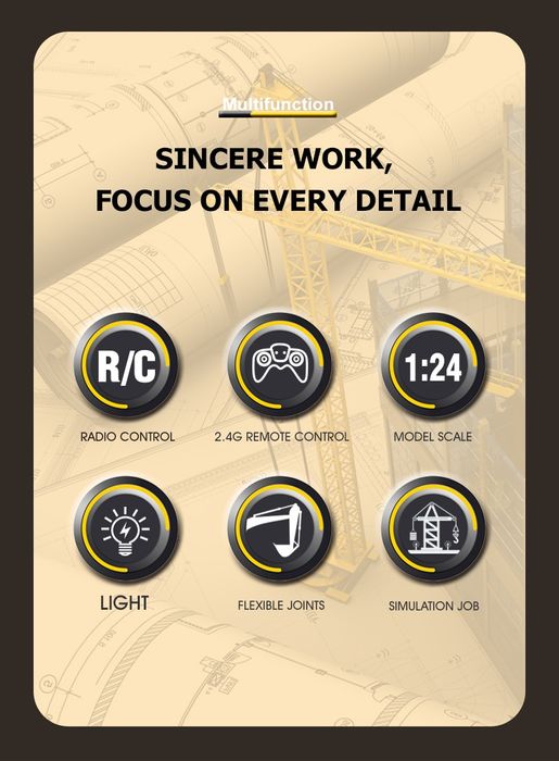 Camião com retroescavadora escala 1:24 com comando e luzes SELADO