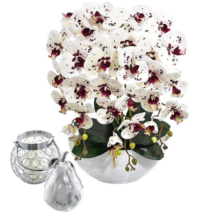 Sztuczny storczyk orchidea kompozycja kwiat doniczce ozdoba prezent