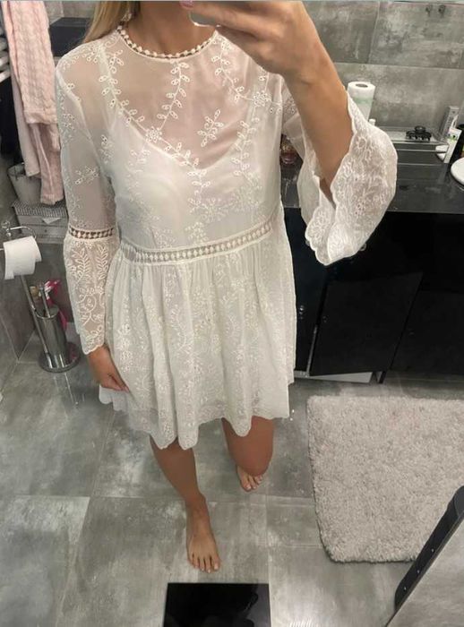 Zara koronkowa sukienka tunika koszula bluzka z halka boho M
