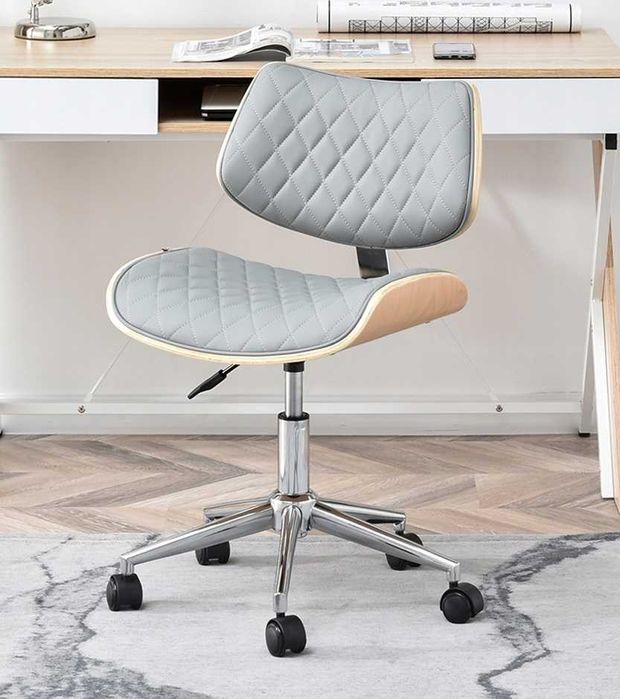 Fotel biurowy szary eko buk drewno regulacja wys. chrom noga OUTLET 2