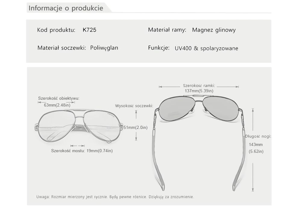 Okulary przeciwsłoneczne. Polaryzacyjne HD. Lustrzane. Aviator Pilotki