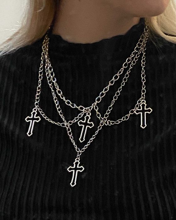 Naszyjnik krzyż grunge goth emo layers handmade cybercore