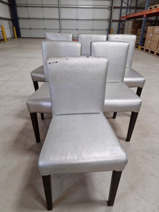 Lote 6 Cadeiras Pele Prateada Pernas Wenge Design Moderno Felgueiras