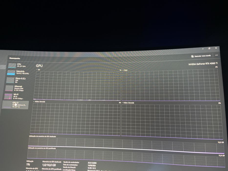 Pc Gaming RTX4060 TI, I9 12 Geração, 32G Ram