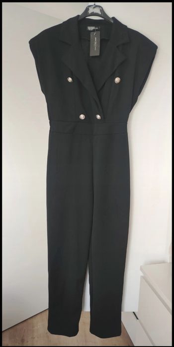 Kombinezon, czarny,  kołnierz