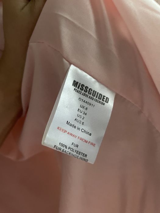 Różowe futerko kożuszek plaszcz asos missguided 34 xs pudrowy roz