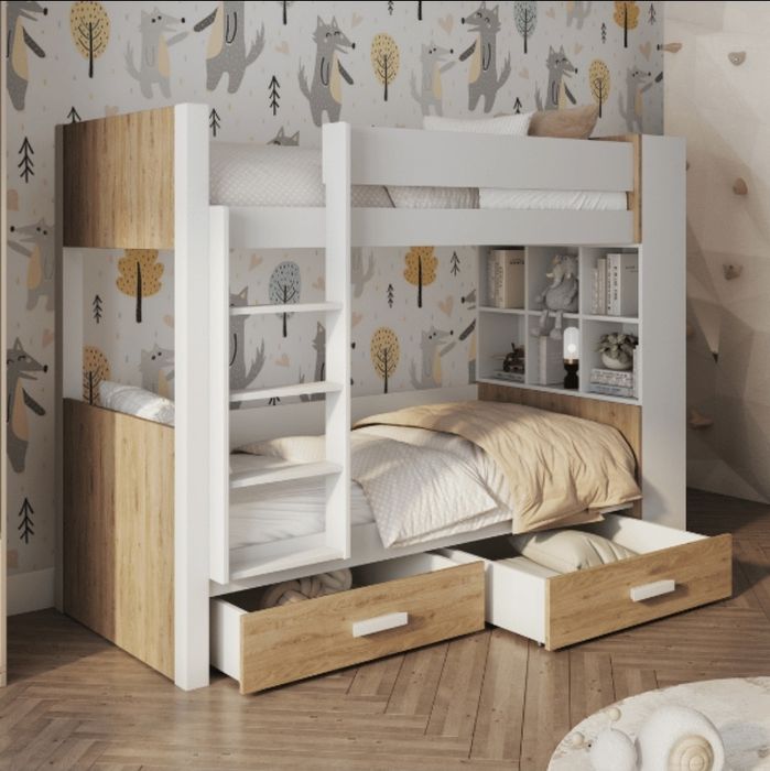 Łóżko piętrowe  z szufladamy i  regałem Chico-  dł.215 X wys .160 X szer.95 z matetacami  Lublin