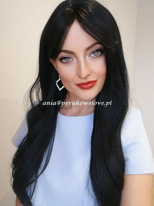 Peruka CZARNA długie włosy fale włosy jak naturalne peruki damskie