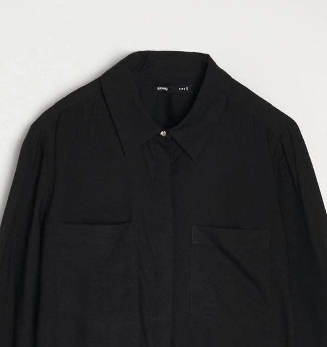 Koszula czarna damska z kieszeniami