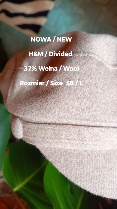 H&M  NOWA damska czapka wełniana z daszkiem, 37% Wełna, Rozmiar 58 / L