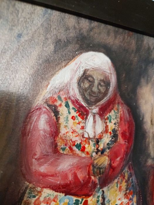 Stary Obraz Malowany Baba Babcia Drewno Deska Regionalna Sygnowany Cud