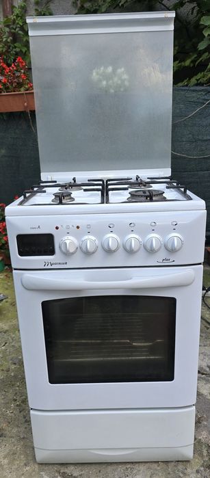 Kuchnia gazowo-elektryczna Mastercook Biała 50 cm Grill Rożen