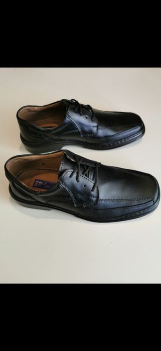 Skórzane Buty Męskie Lekkie Wygodne Czarne M 193