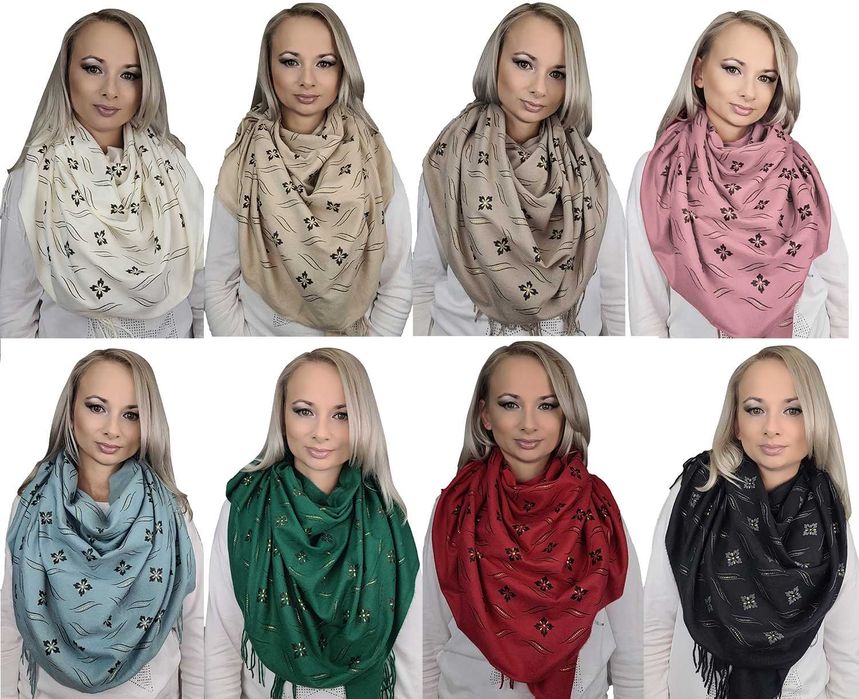 9 KOLORÓW Szalik CHUSTA szal ze złotem PREMIUM złoto brąz czarny beż