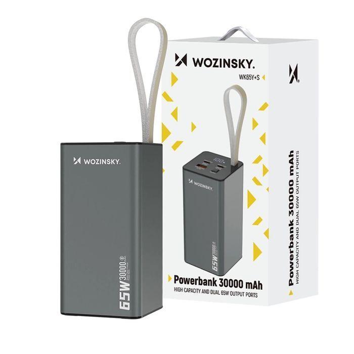 Powerbank Wozinsky K65+ 65W 30000mAh 2x USB-C, 1x USB-A 65W - szary