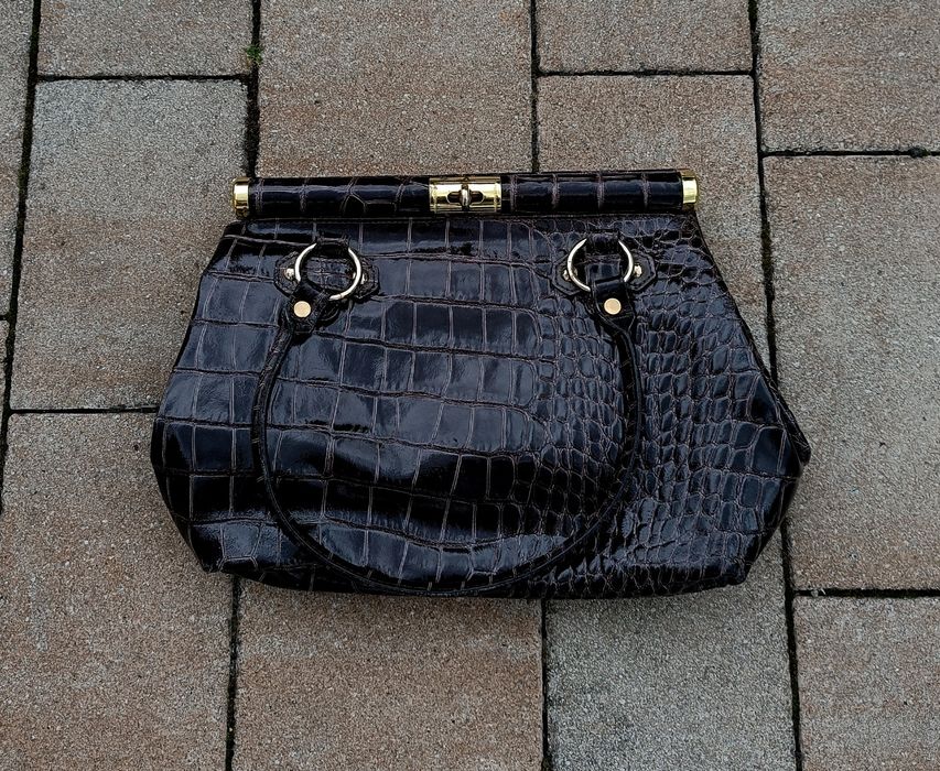 Torebka Skórzana Vintage Made in Italy Świecąca Kuferek