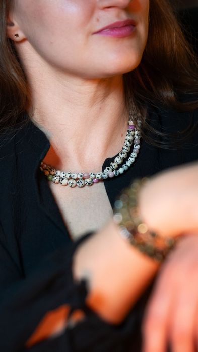 Naszyjnik z kamieni naturalnych i pereł  ręcznie robiony nowy