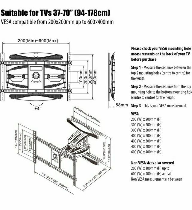 Uchwyt stojak do telewizora 37-70" Invision gratis kabel HDMI