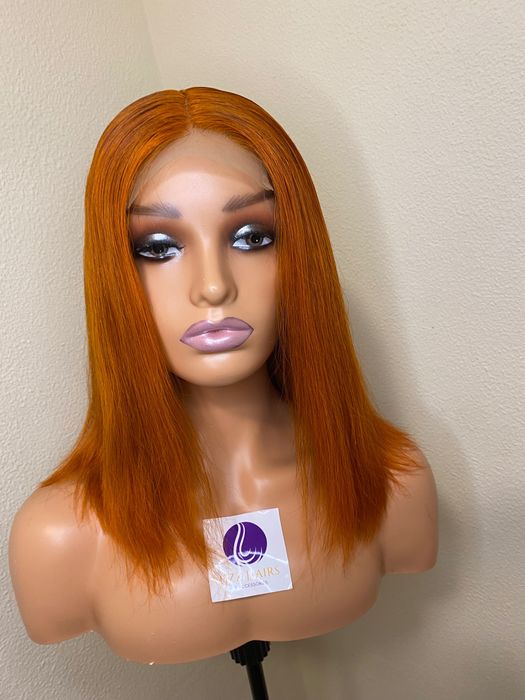Peruca 100% cabelo humano bob ruivo com fecho 4x4.
