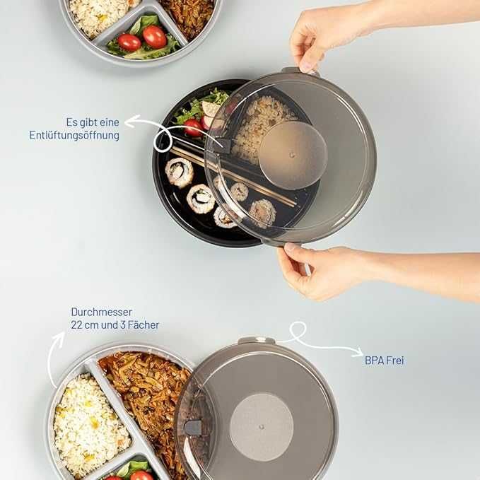 Zestaw 2 pojemniki miska z 3 przegródkami, szczelne pojemniki lunchbox