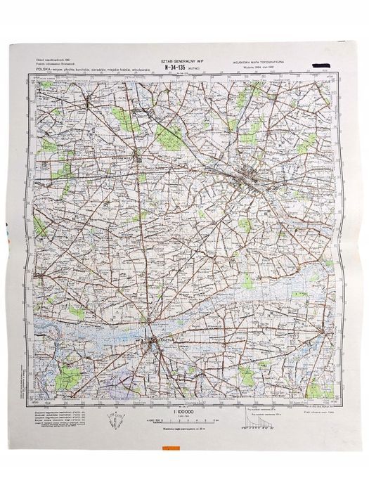 Wojskowa Mapa Topograficzna WP 1:100 000 N-34-135 Kutno Poufne