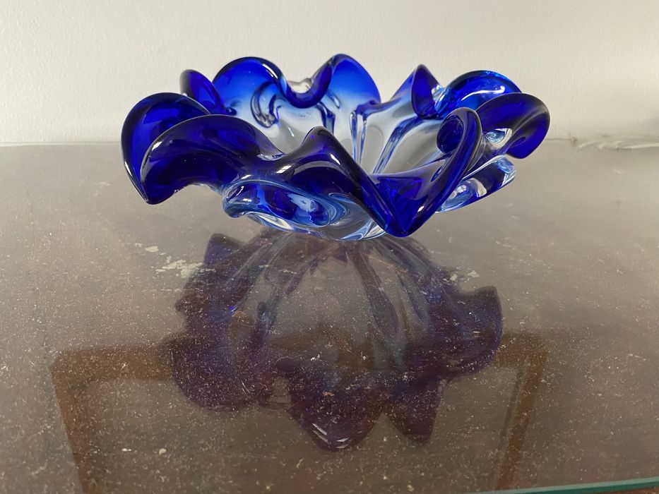 Saladeira / taça grande vidro soprado à mão antiga